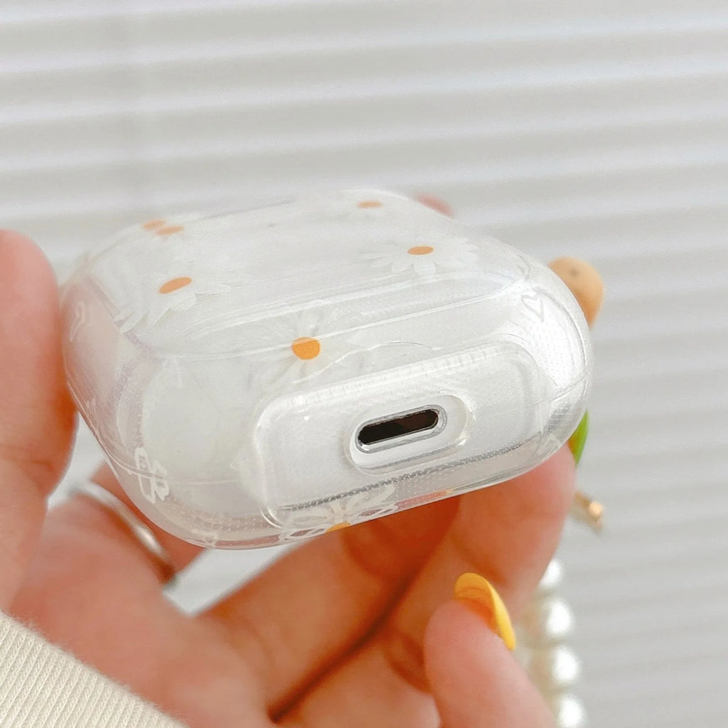 High transparent TPU protective cover with pearl pendant and chain for Apple AirPods charging case