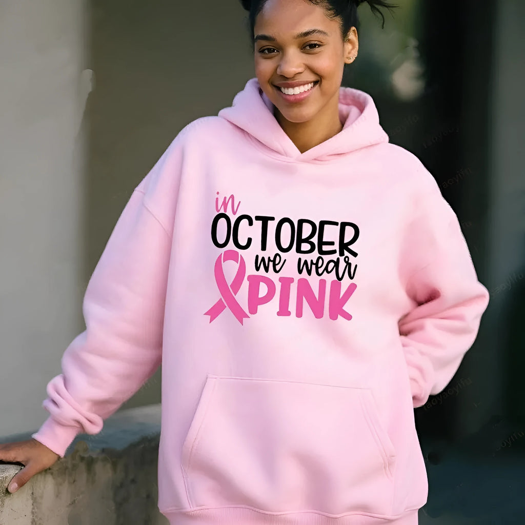 Retro patterned hoodie sweatshirt with side seam pockets in pink colour