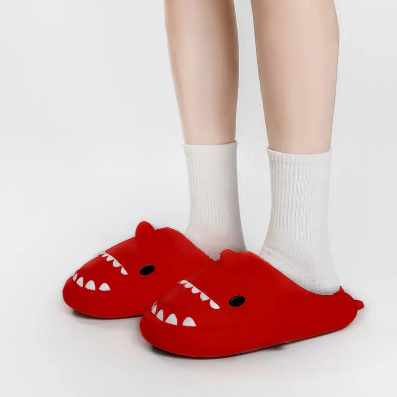 Cartoon shark EVA slippers in yellow couple colour with Baotou closed-toe style and thickened sole