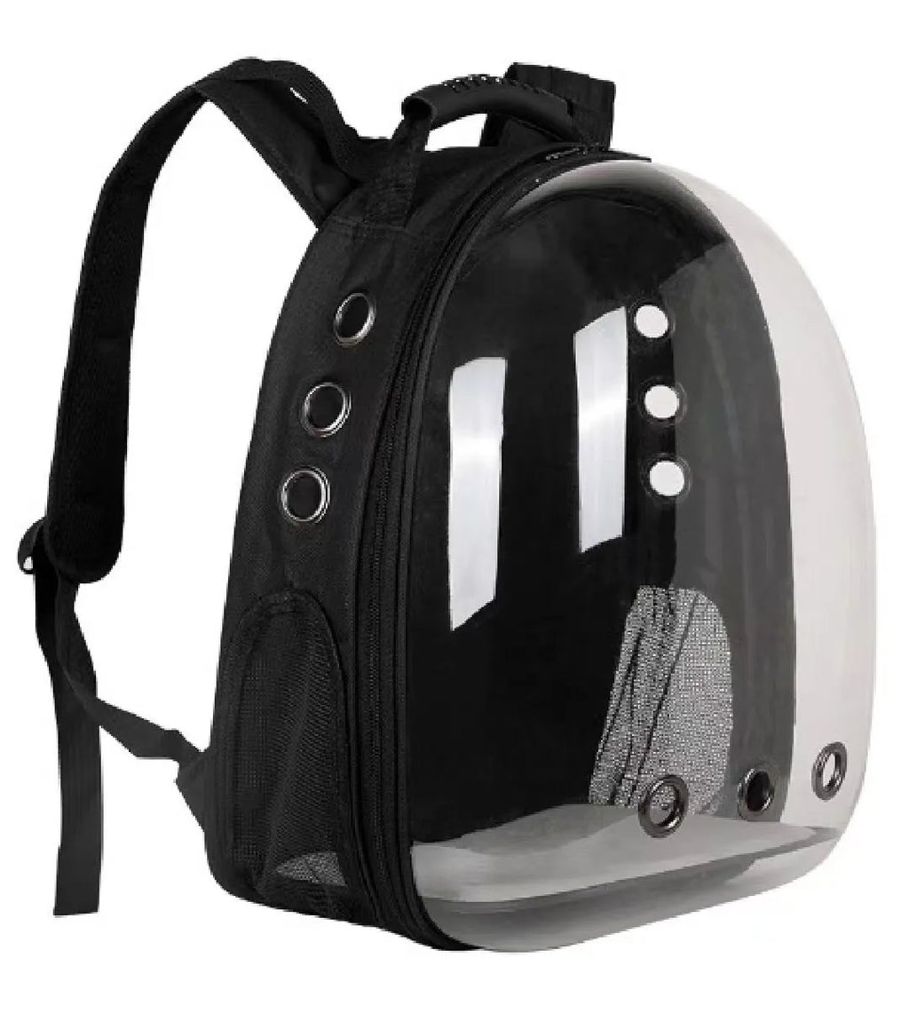 Grey PC plastic astronaut-style cat carrier bag with a side opening panel.