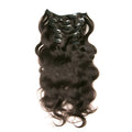 Seven-piece clip-in real hair wig set with lengths from 16 to 24 inches in natural shades