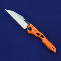 Black folding fruit knife with D2 steel blade and aviation aluminium handle shown open