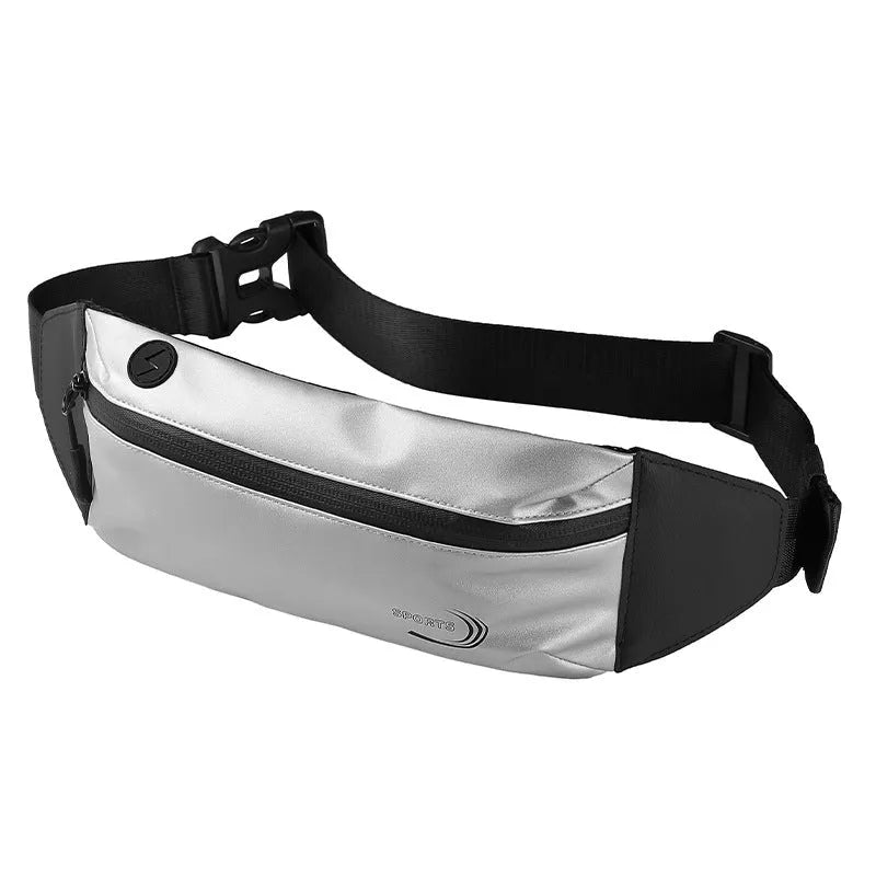 Men's solid-colour waterproof sports waist bag in Derm Oxford polyester, shown in blue, black, or grey