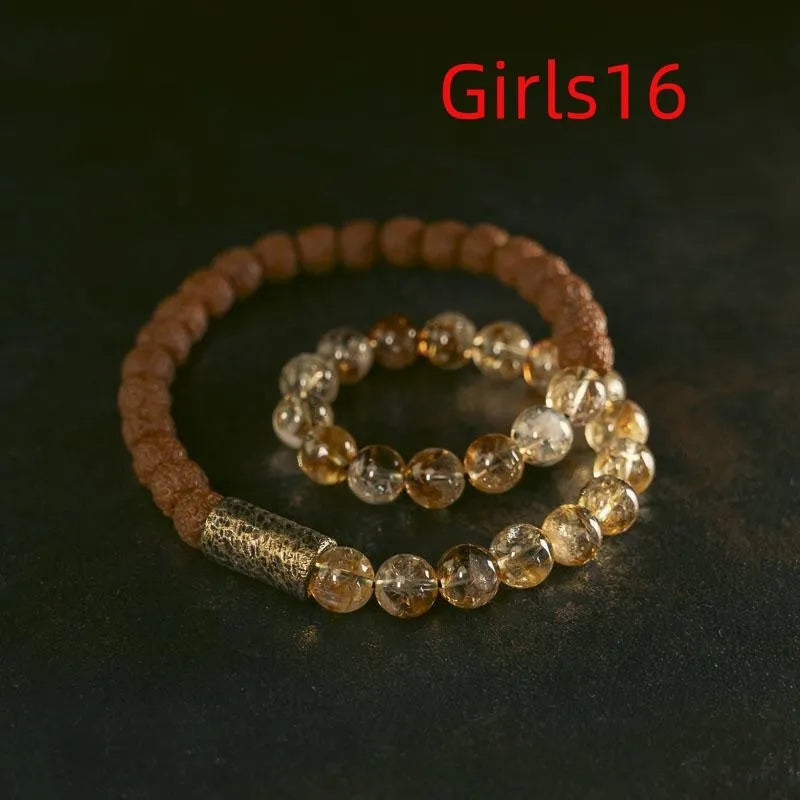 Retro-style double circle LCD bracelet showing natural citrine colour display on wrist