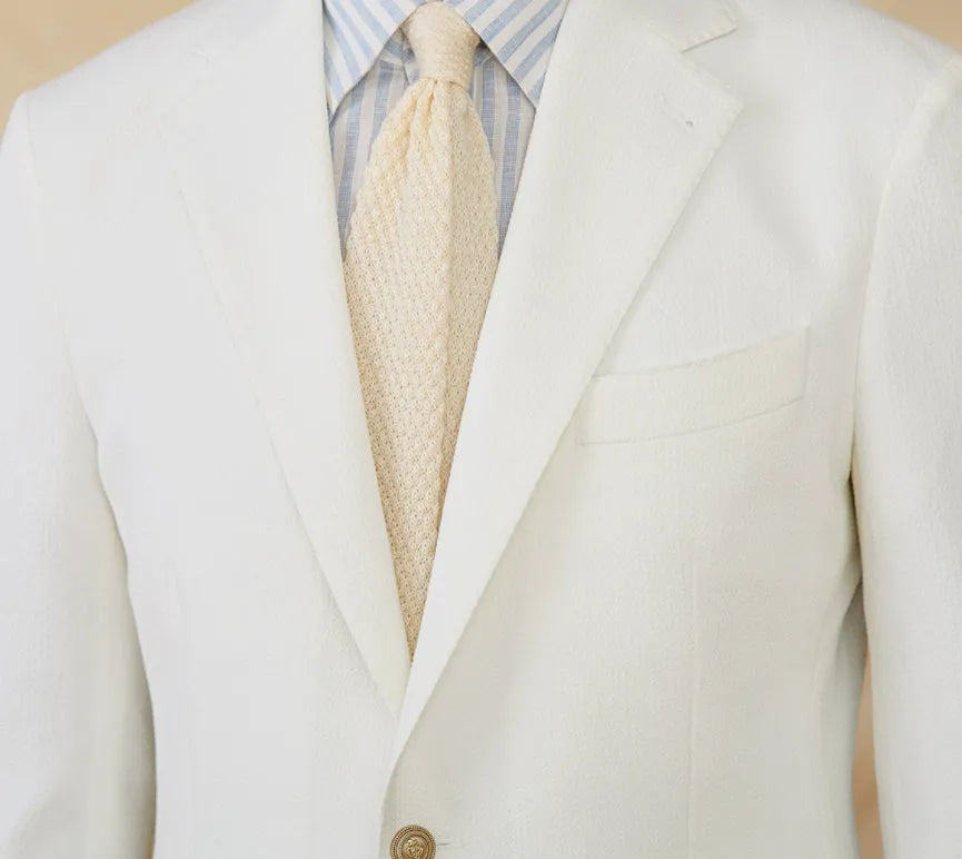 Seersucker single-breasted slim-fit suit blazer in navy blue with double rear slits for summer wear