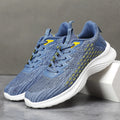 Women's lavender purple Flyknit running shoes with mesh lining and striped pattern.