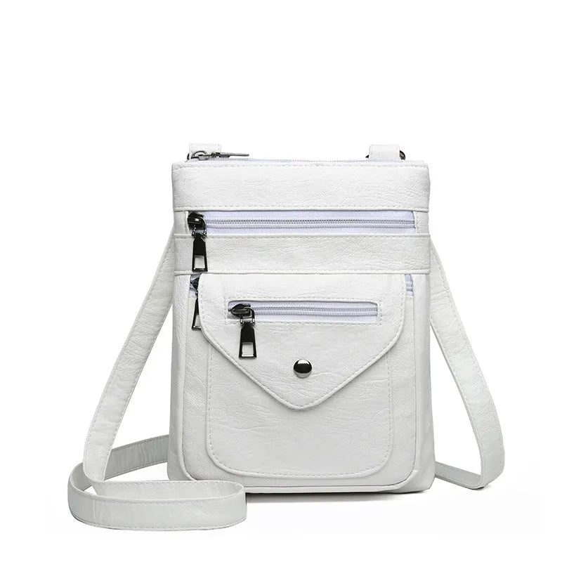 Vertical square crossbody phone shoulder bag in PU with sewing line detail, shown in available colours.
