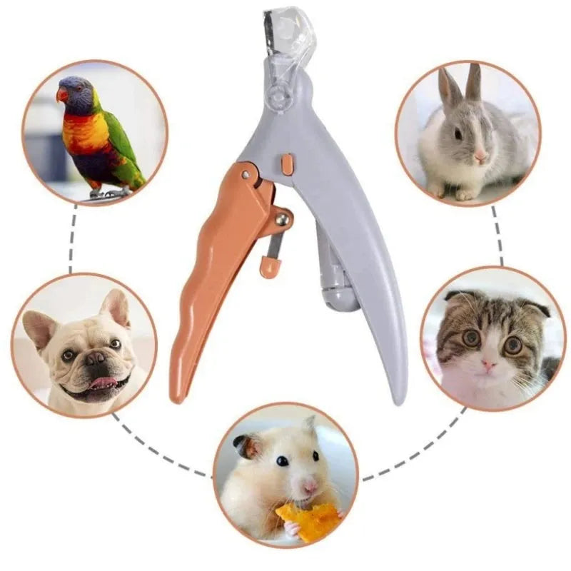 Yellow LED pet nail clippers with magnifying lens and safety guard for dog and cat grooming