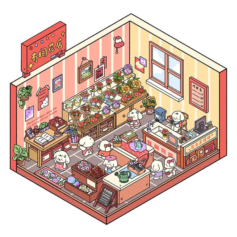 3D landscaping miniature scene stickers featuring Brome puppy Bobo in Korean style