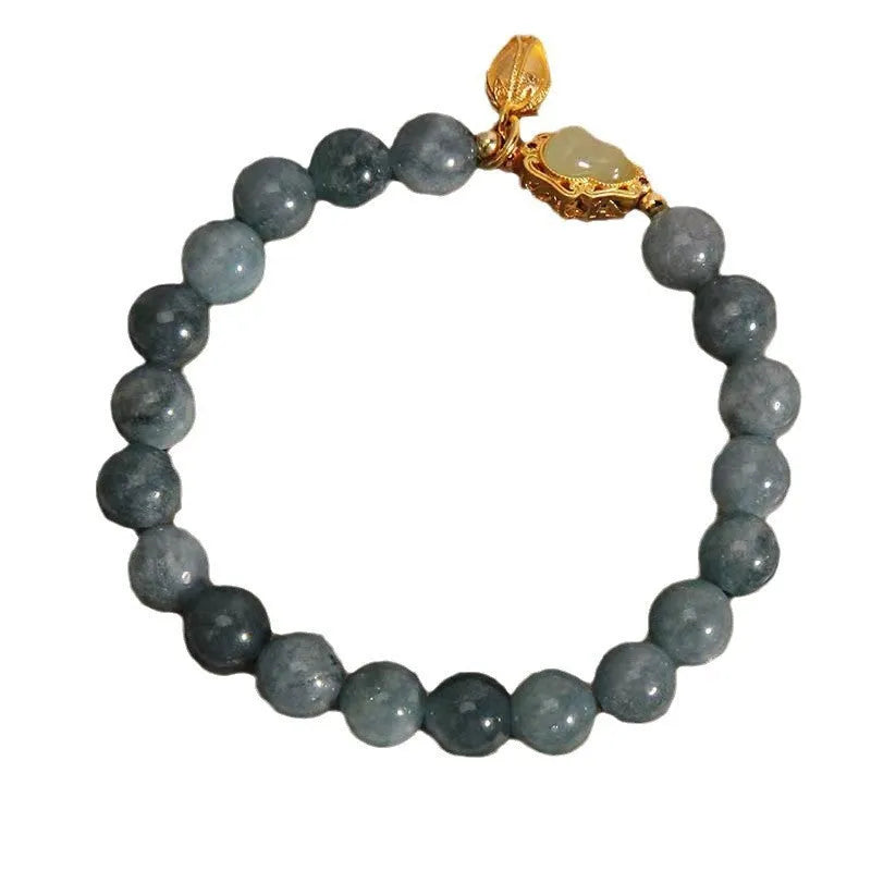 Women's natural stone bracelet with blue gourd lotus flower pendant and electroplated sky blue finish