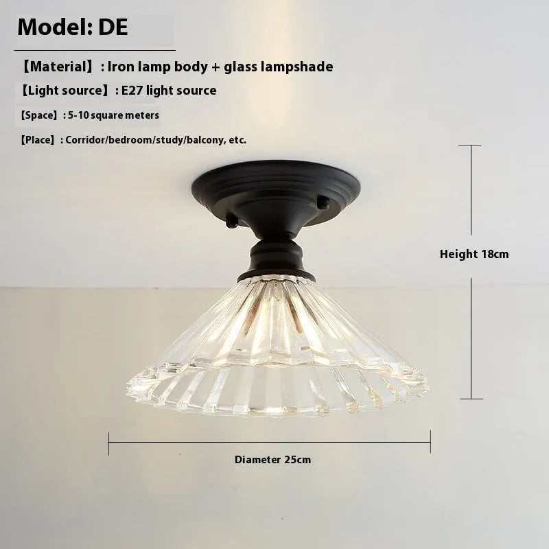 American retro single-head lamp with glass cover for hallway and balcony lighting