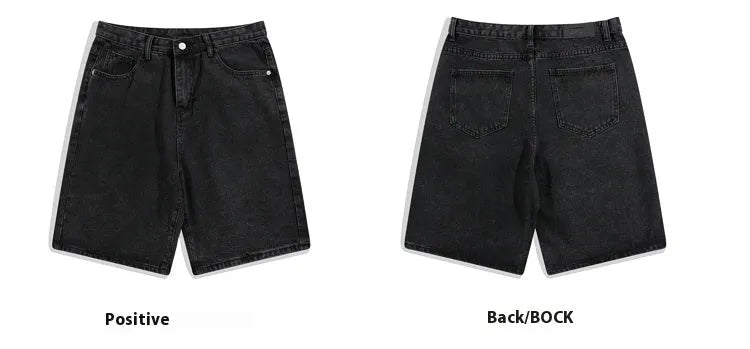 Men's straight-leg denim shorts in light blue, mid waist fit with zipper fly