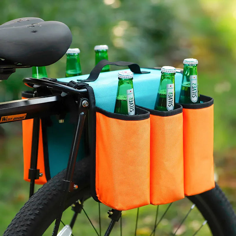 Black and orange bicycle double-sided beverage shelf bag with 2L capacity and 600D PVC construction