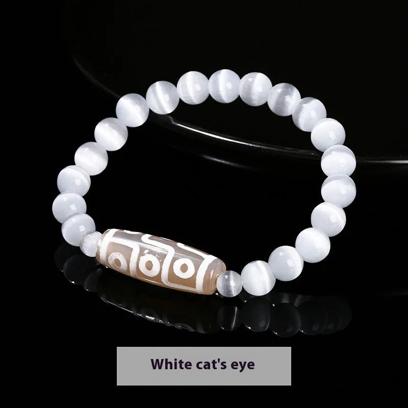 Handmade green dzi bead bracelet with barrel-shaped agate beads in unisex national style design