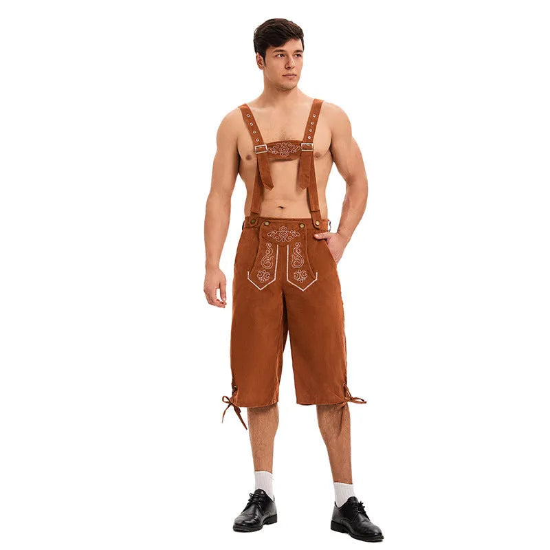 Polyester suspenders beer pants in black, brown, and khaki colours for stage wear