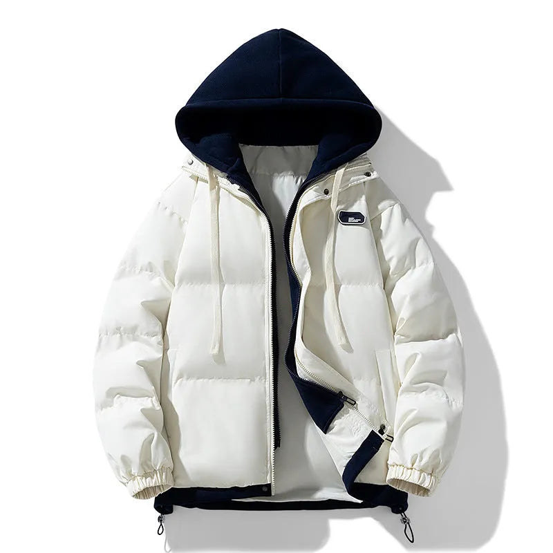 Thickened hooded corduroy coat for men in dark purple, padded warm jacket