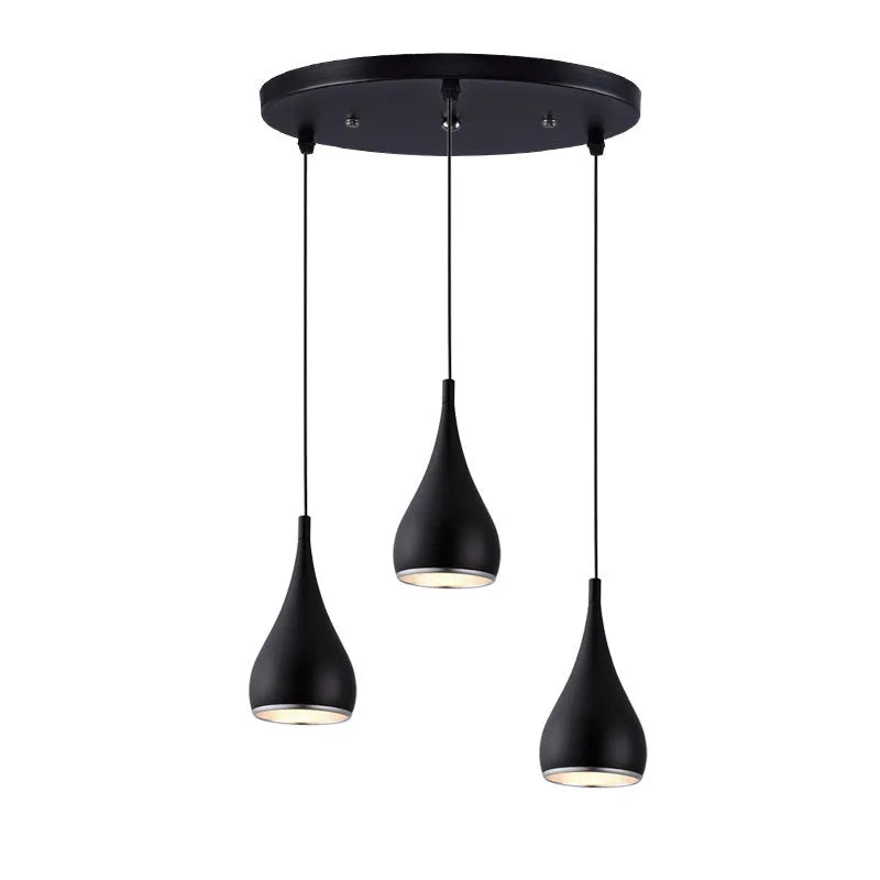 Minimalist iron chandelier pendant light in black finish with three bulb heads.