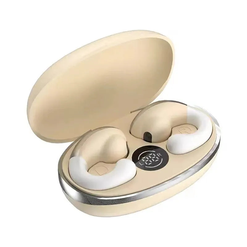 Black bone conduction wireless Bluetooth headset QK01 model on white background
