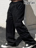 Loose wide leg American gray track sweatpants for teenagers in plus size, black colour, elastic waistband, polyester fibre