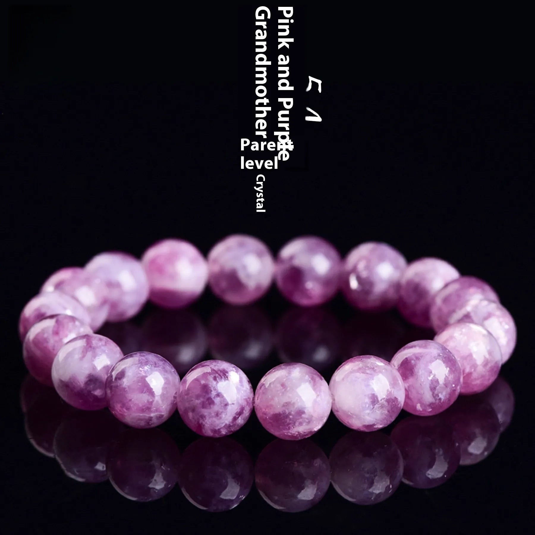 Polished geometric crystal bracelet in purple and pink hues on wrist.