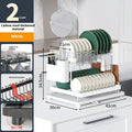 White double-layer kitchen storage rack with removable draining on countertop