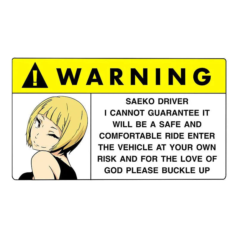 13cm PVC vinyl comic car warning sticker on vehicle window