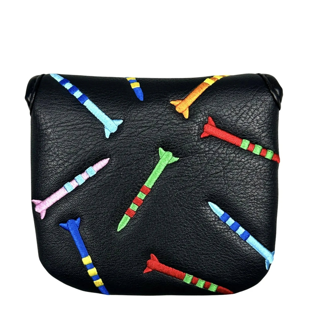 Rocket pattern square golf putter protective sleeve in black and white PU leather options