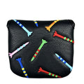 Rocket pattern square golf putter protective sleeve in black and white PU leather options
