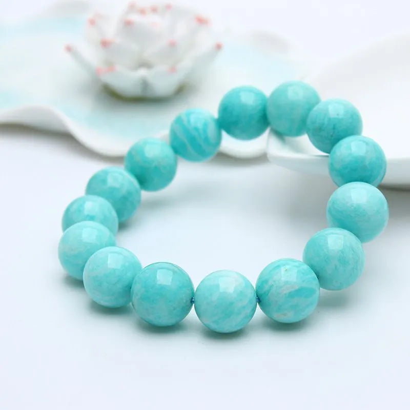 Natural blue-green Amazonite gemstone bracelet with adjustable closure for men and women.