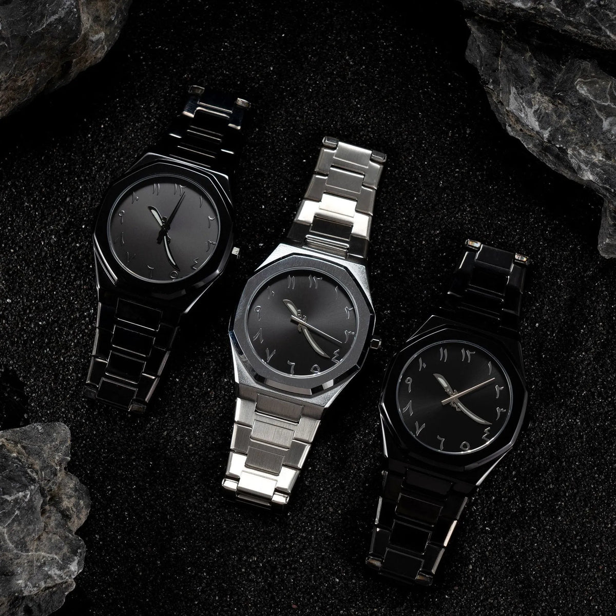 Business casual men's quartz watch with steel belt, black dial, and slim 10mm case
