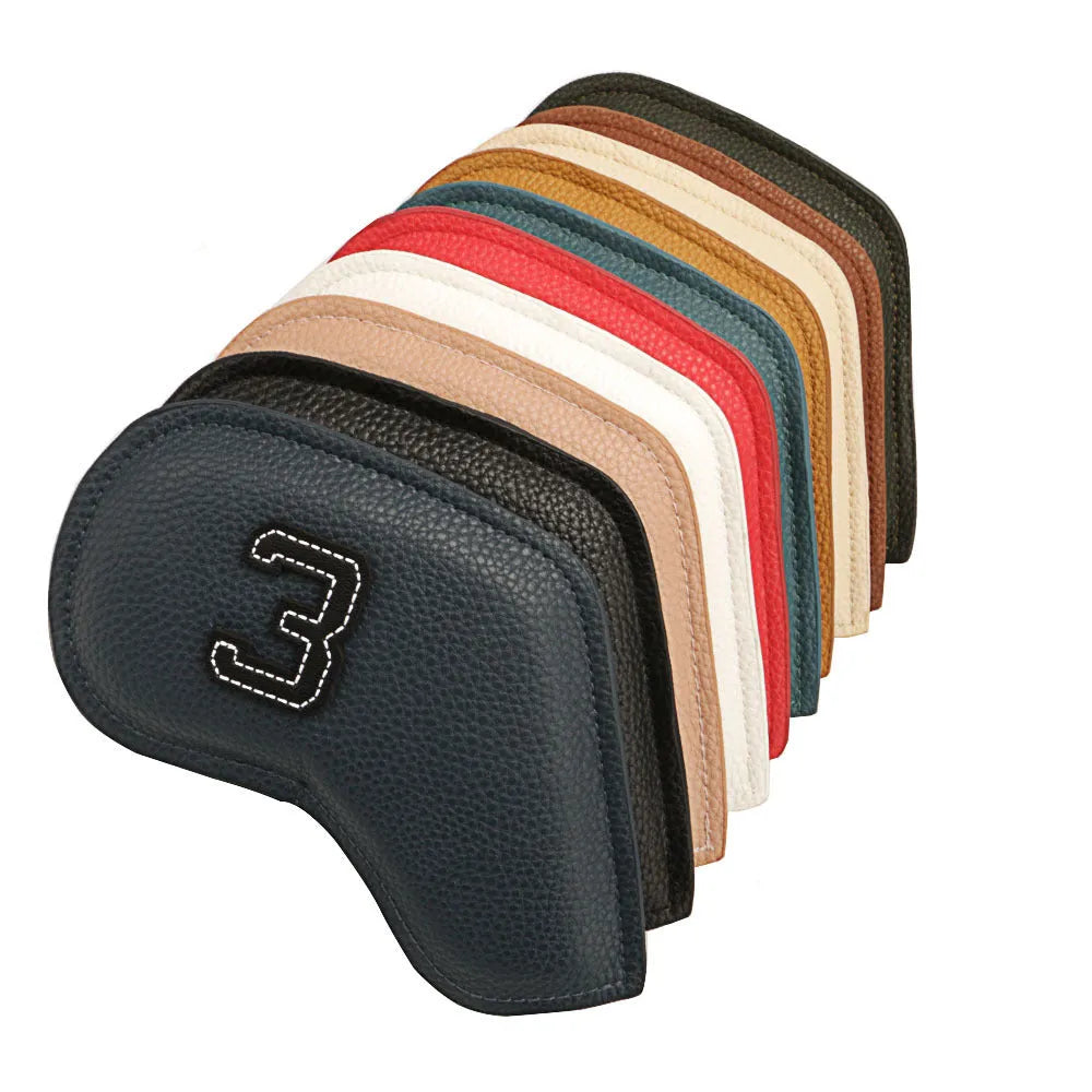 Set of 10 digitally printed golf club head covers in PU material
