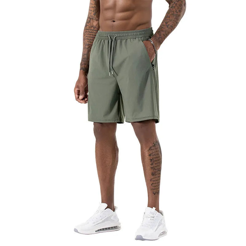 Men's black ice silk quick-dry sports shorts with a drawstring high waist, shown in a size XL.