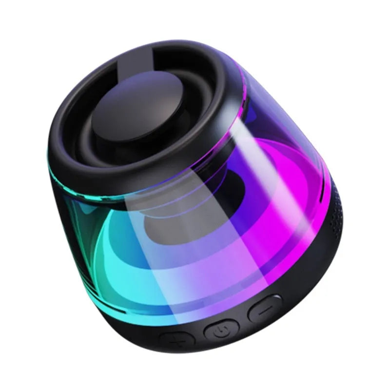 Small black or white portable Bluetooth speaker with magnetic base and card slot