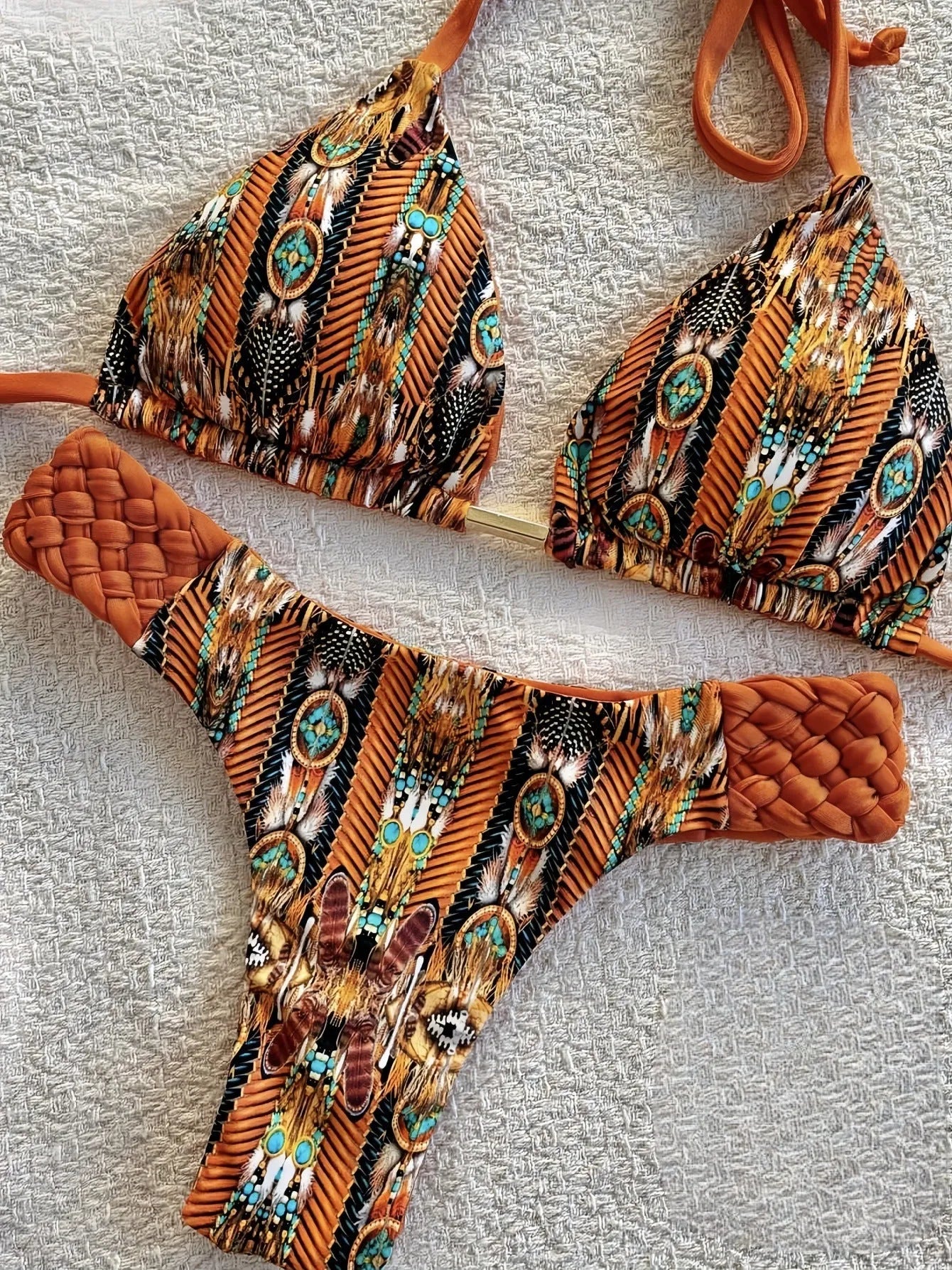 Braid rope print nylon bikini set for women in briefs style, available in multiple colours and sizes