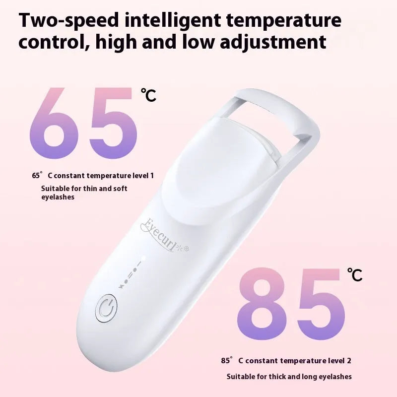USB electric heating eyelash curler in choice of colours including vanilla apricot, maca pink, and cream white.