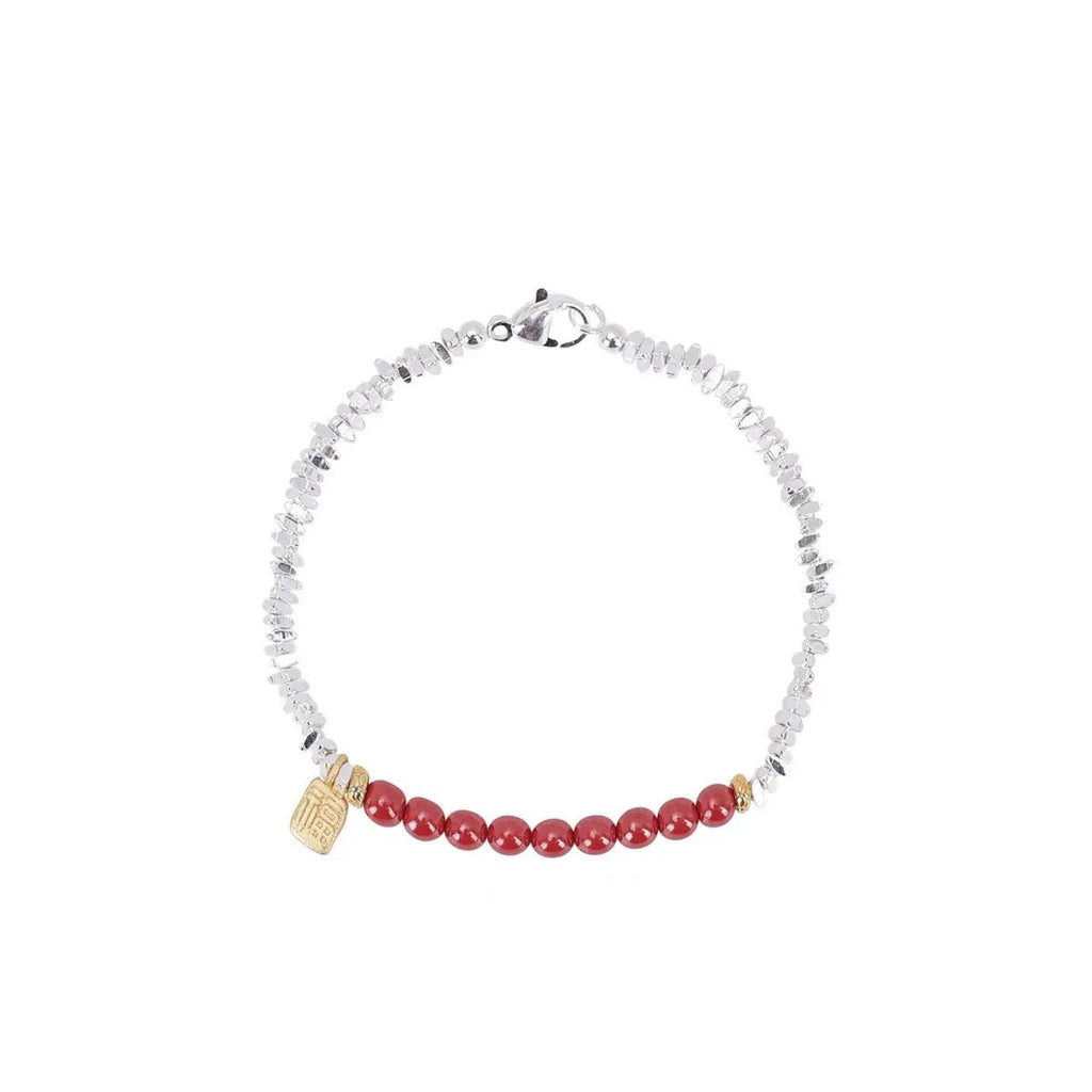 Silver couple bracelet with geometric round beads, 16 cm adjustable length, electroplated white K colour finish
