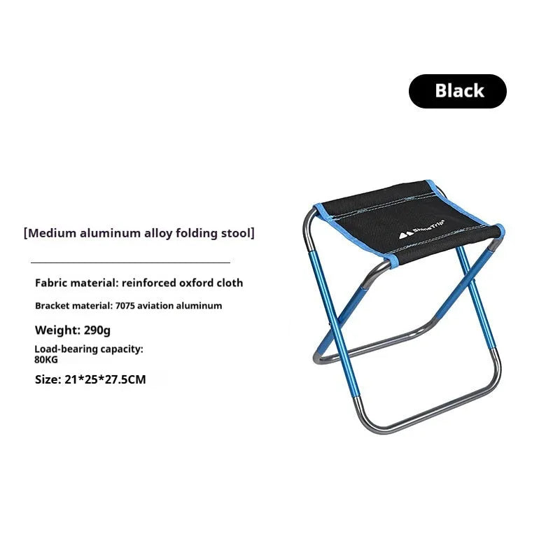 Black 7075 aluminum alloy folding stool with ethnic style design for portable outdoor seating