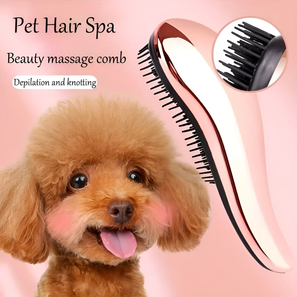 2-in-1 dog grooming comb and massage brush with floating design in Blue colour on a wet surface