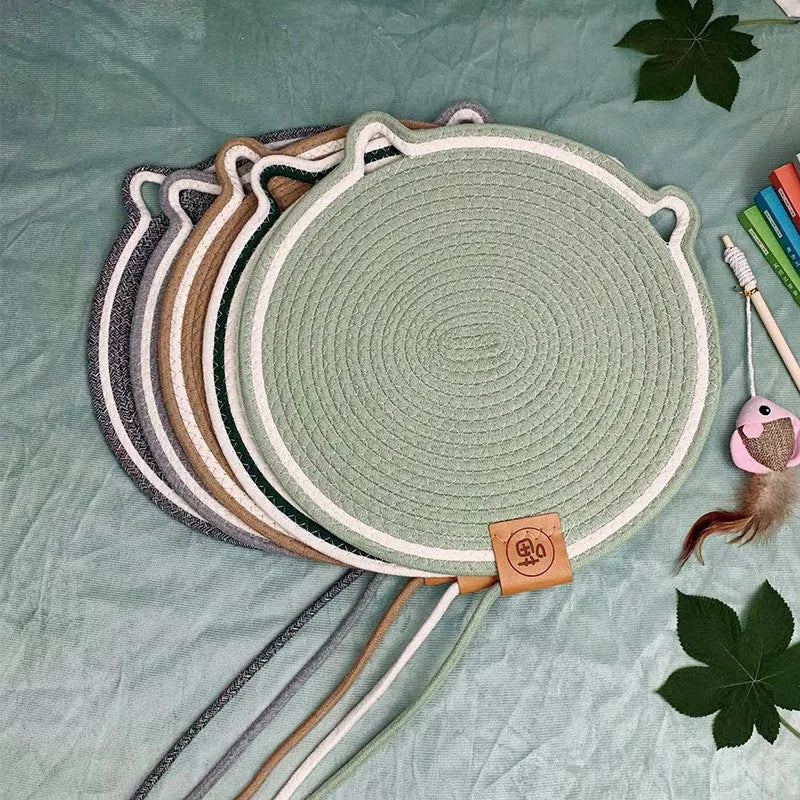Wear-resistant non-dandruff rattan cat nest in cotton thread, S size 42cm or M size 52cm, available in five colours