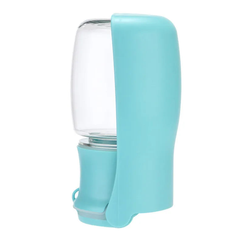 Foldable plastic dog water bottle dispenser in blue, pink, or white with 350ml or 550ml capacity