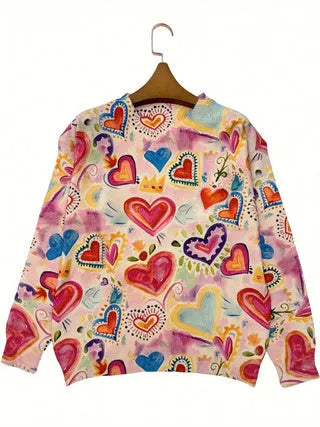 Loose digital printed top with lapel collar in polyester fabric