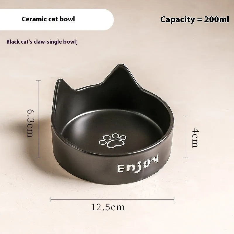Porcelain cat bowl with wooden anti-tumble frame in chosen colour with cat ear design