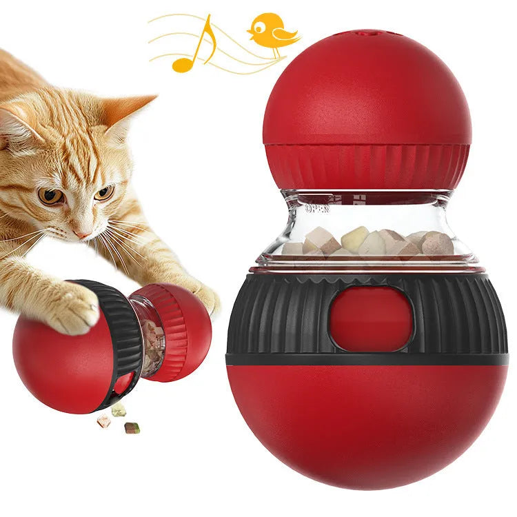 Plastic rotating cat toy with super ball colour design and food dropping mechanism
