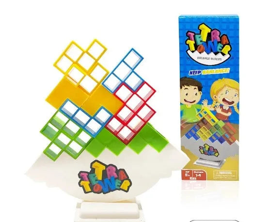 Plastic balance stacking game with 16 colourful blocks on chassis base for kids age 3+
