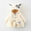 Children furry coat cotton-padded coat in beige with cartoon pattern, wool blend fabric, Korean style, single-breasted closure, suitable height 73cm