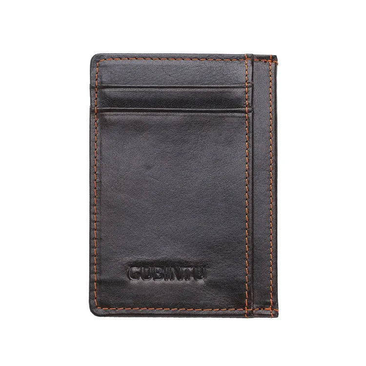 Men's genuine leather card holder in dark brown solid colour, 7.8 cm long, 10.7 cm wide