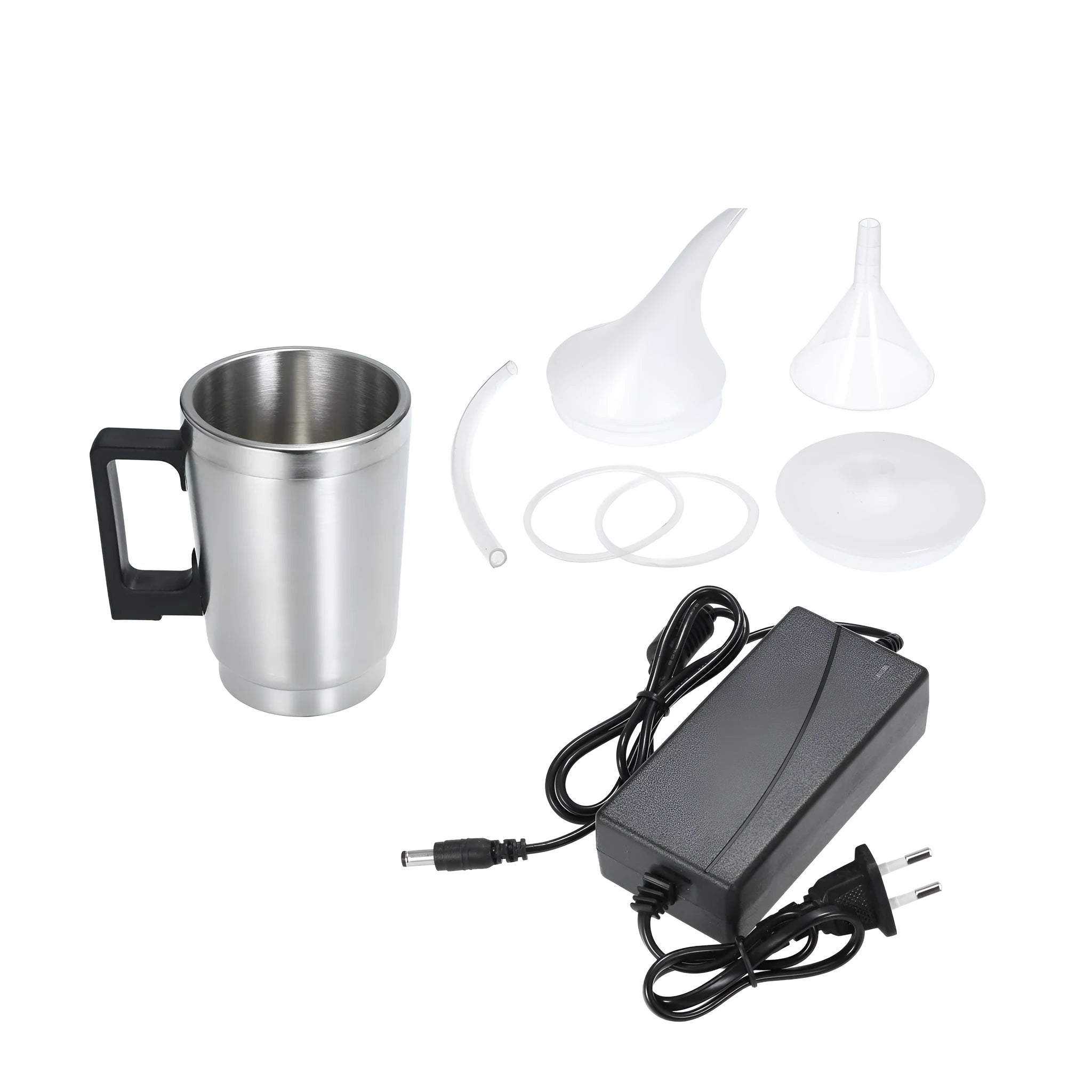 Stainless steel automobile headlamp restoration kit components with power adapters and specialised cups