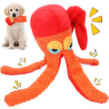 Orange octopus plush dog toy with dental cleaning texture and tentacle design