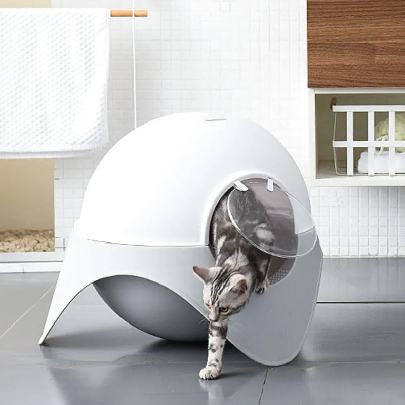 Large enclosed UFO plastic cat litter box in snow house style for indoor use