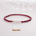 Women's garnet crystal bracelet with artificial pearls in 3mm or 4mm bead sizes